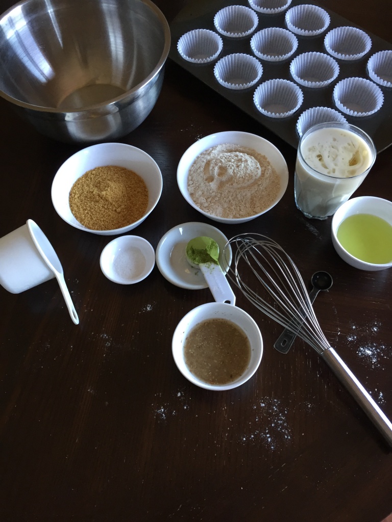 Preparing the green tea cupcakes