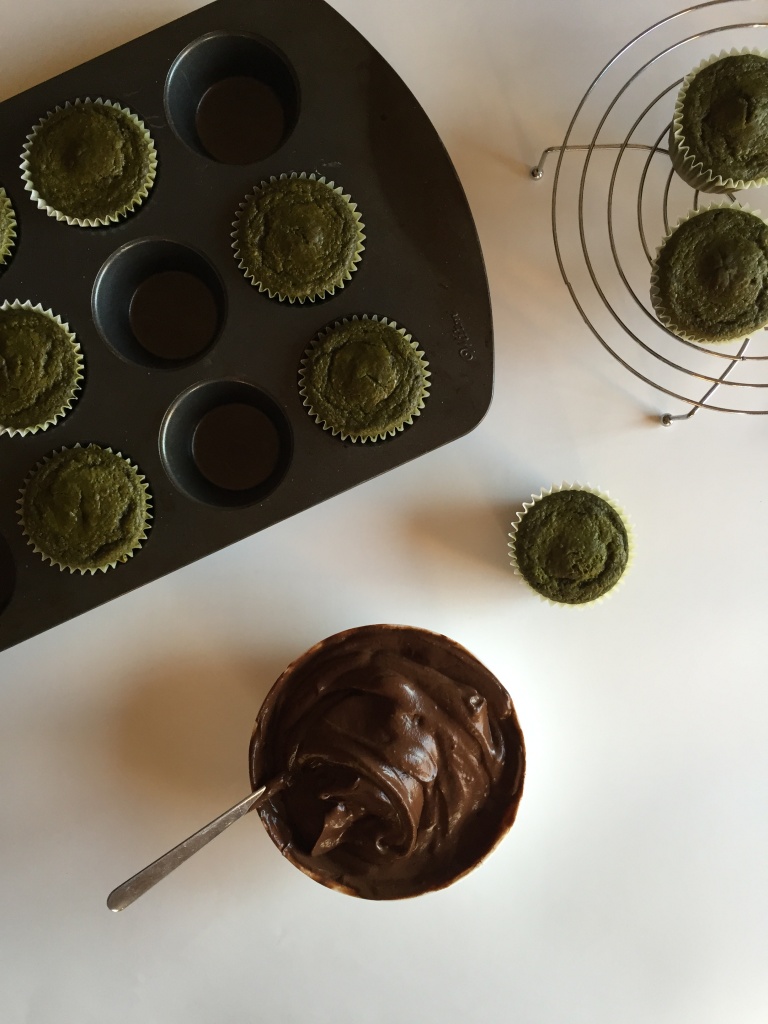 Matcha cupcakes with avocado chocolate frosting