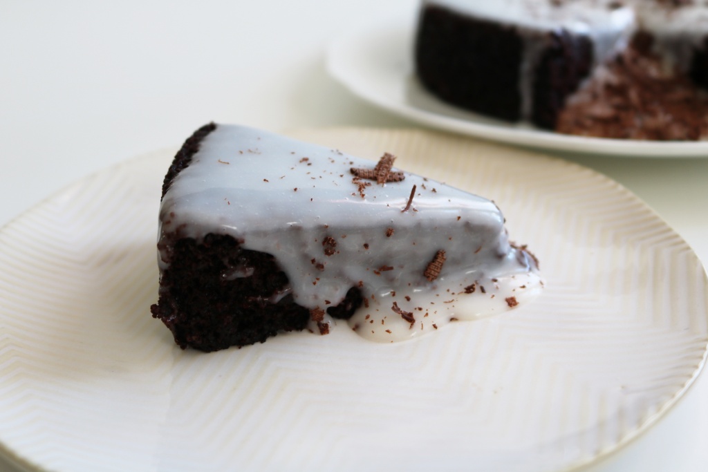 Vegan chocolate cake with coconut yogurt glaze